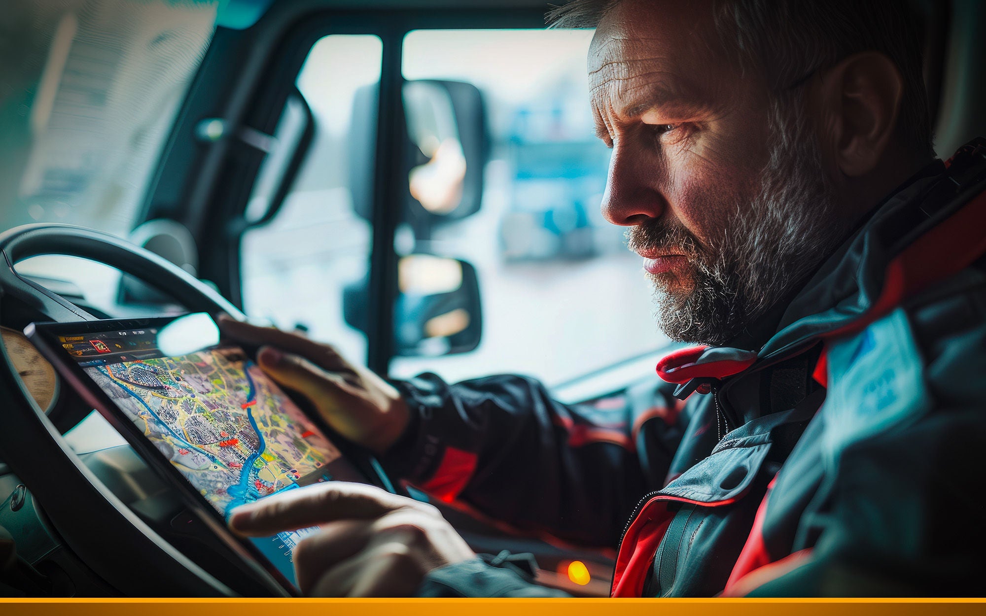 a man focusing on a map for route planning navigation 