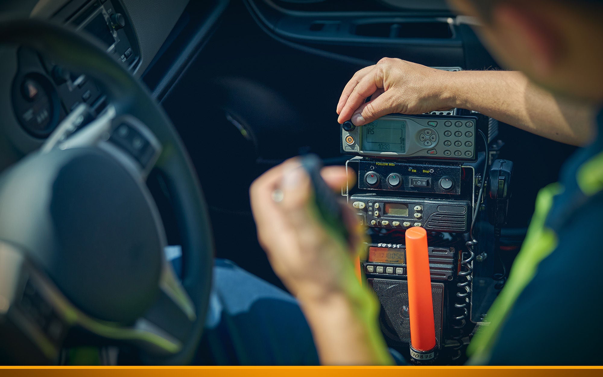 man uses CB radio